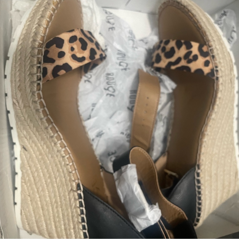 Rouge Helium Black and Leopard Espadrille Wedges